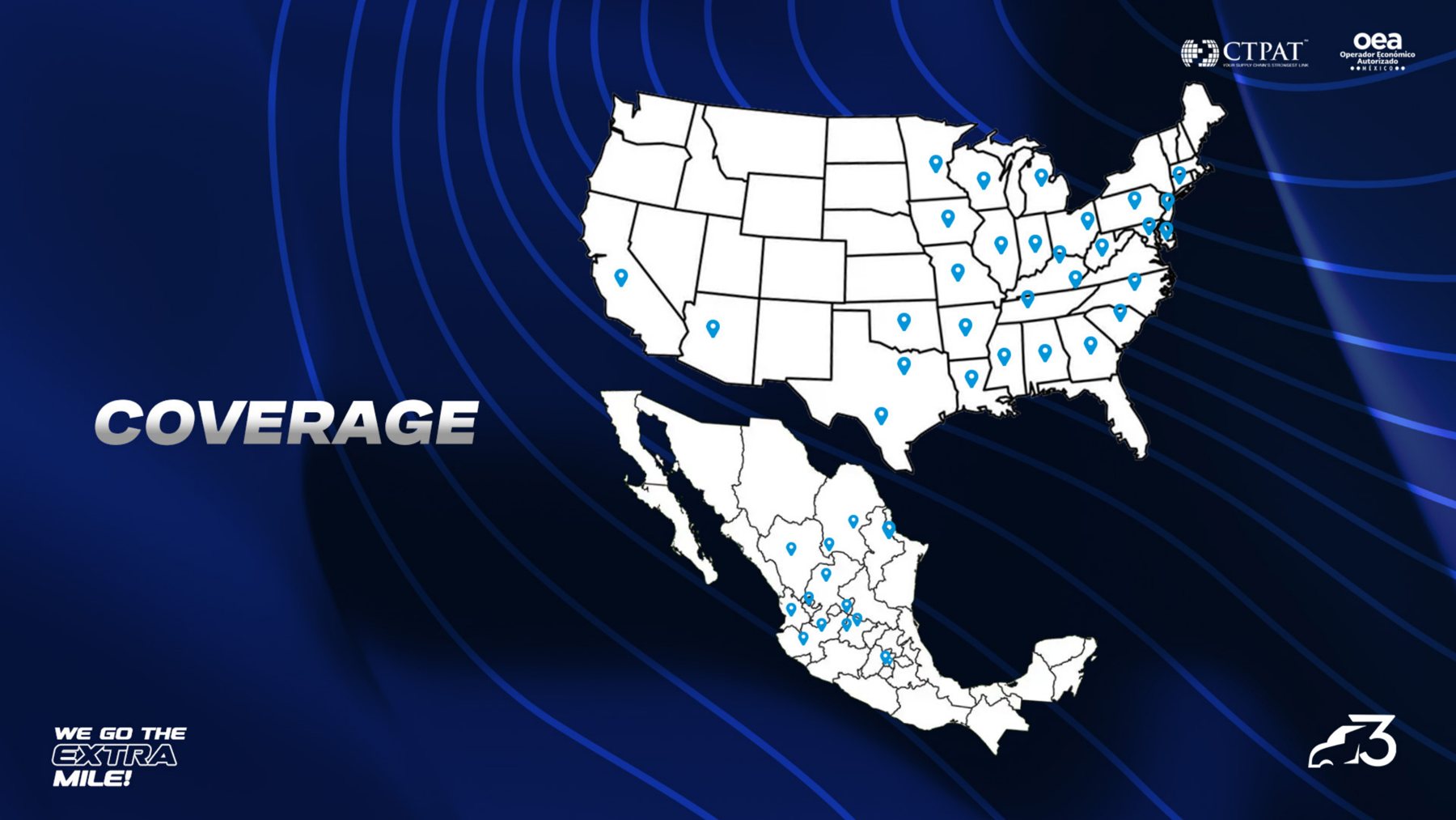 ICC Transport coverage map across Mexico and the United States